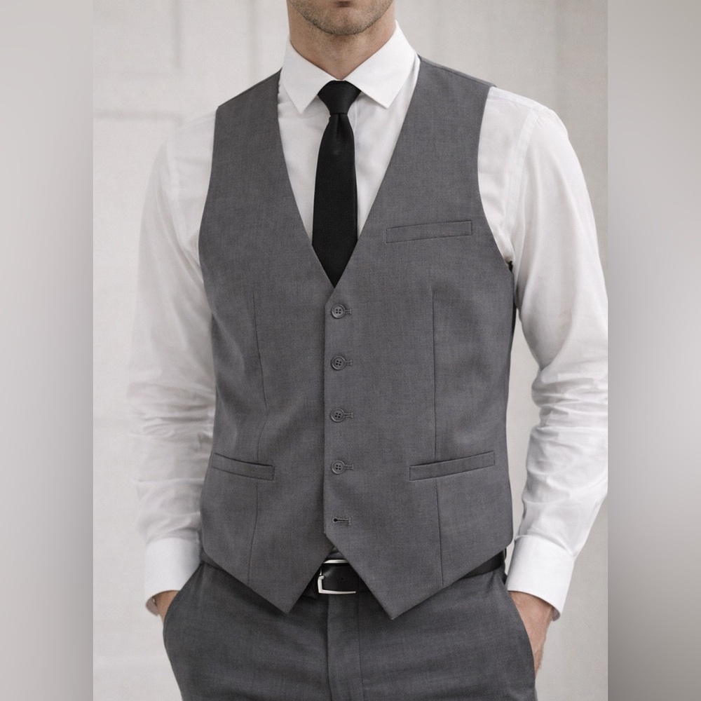 Hisdern Gray Suit Vest Formal Waistcoat XS Slim Fit Dress Vest